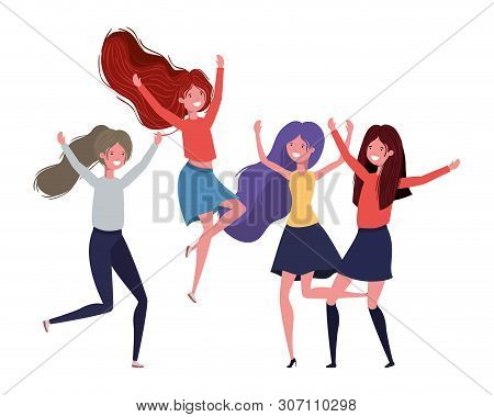 Dancing Women In White Background Vector Illustration Design