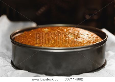 baking springform cake pan in the oven