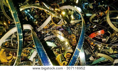 Closeup Twisted Spiral Shavings. Metal Shavings. Processing Of Ferrous And Non-ferrous Metals In A F