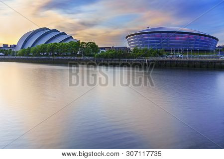 Glasgow , Scotland - May 15, 2019 : The Hydro Arena And Clyde Auditorium Located On The River Clyde 