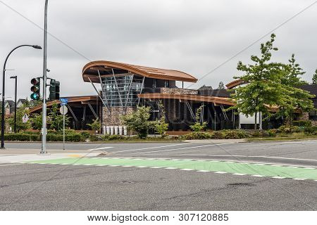 Abbotsford, Canada - May 29, 2019: Sprot Center In Town And Street View In Spring.