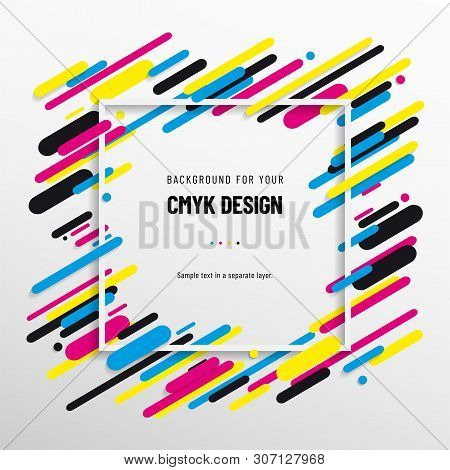 Abstract Background From Cmyk Colors With Frame For Your Text - Print Concept. Vector Illustration.