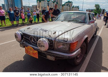 Novokuznetsk, Russia-june 14, 2019: The 7th Peking To Paris Motor Challenge 2019. Mercedes 450 Slc 1