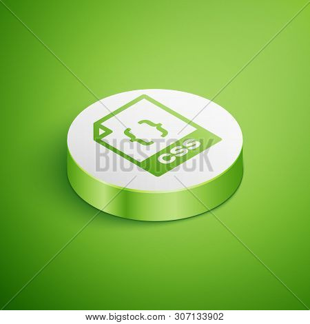 Isometric Css File Document Icon. Download Css Button Icon Isolated On Green Background. Css File Sy