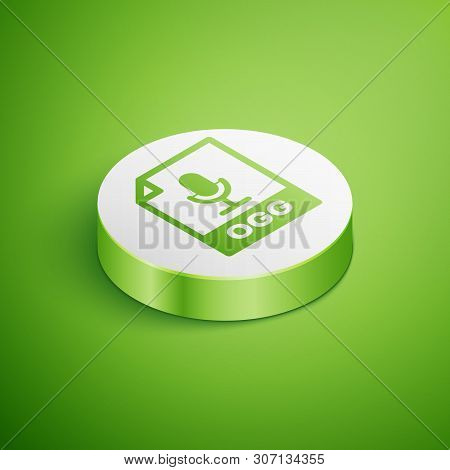 Isometric Ogg File Document Icon. Download Ogg Button Icon Isolated On Green Background. Ogg File Sy