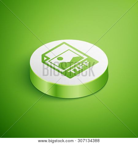 Isometric Tiff File Document Icon. Download Tiff Button Icon Isolated On Green Background. Tiff File