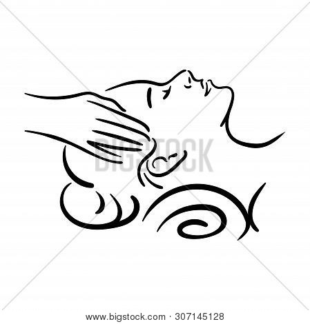 Vector Hand Drawn Illustration Of Spa Face Massage For Woman On White Background