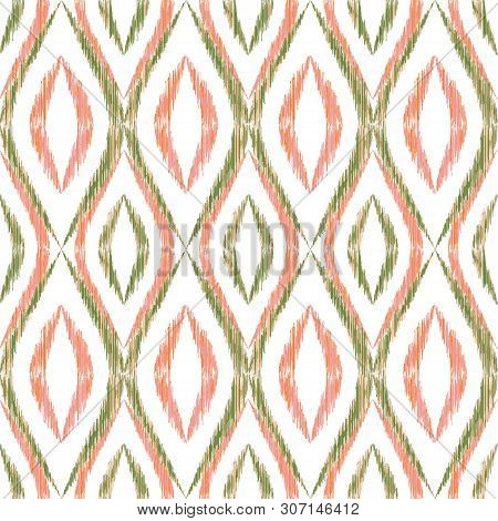 Ikat Ogee Seamless Vector Pattern Illustration. Ethnic Fabric Print Geometric Ikat Pattern. Minimal 