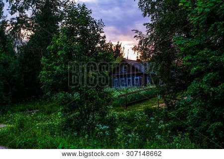 landscape with the image of russian north village Ferapontovo in Vologda region