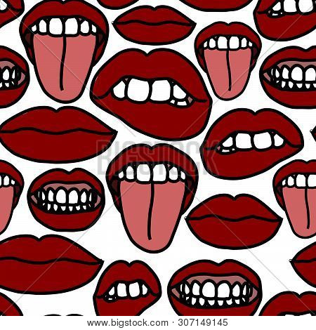 Vector Seamless Pattern Of Mouths And Lips