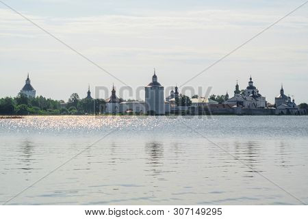View to Kirillo-Belozersky Monastery in Kirillov, Russia from the other side of Beloe lake