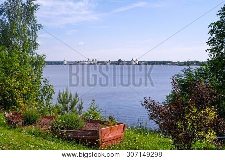 View to Kirillo-Belozersky Monastery in Kirillov, Russia from the other side of Beloe lake