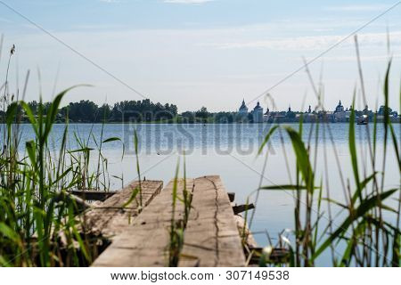 View to Kirillo-Belozersky Monastery in Kirillov, Russia from the other side of Beloe lake