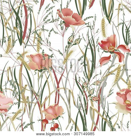 Flower Vector Illustration With Plants. Vintage Provance Style