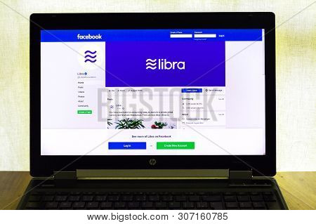 Prague, Czech Republic - June 19 2019: Facebook Page Of Cryptocurrency Libra On Notebook Screen On J