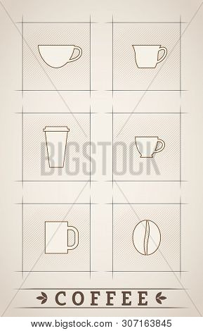 Set Of Stylized Hdnd Drawn Coffe Related Icons