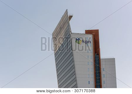 Rotterdam, Netherlands - April 18, 2019 : Kpn Tower Against Clear Sky In The Center Of The City