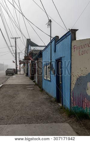 Nome, Alaska - June 8: The Historic Front Street With Businesses On June 8 2019 In Nome Alaska.
