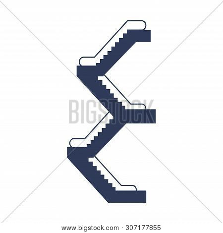 Vector Illustration Escalator Isolated On White Background. Modern Escalator Stairs Icon