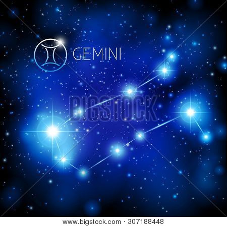 Abstract Space Background With Stars And Gemini Constellation