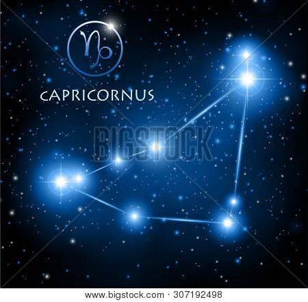 Abstract Space Background With Stars And Capricorn Constellation