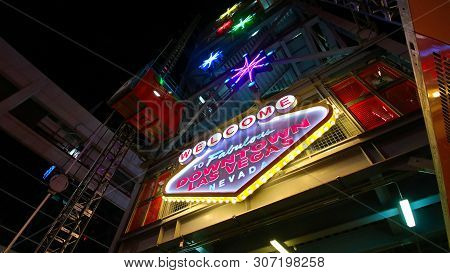 Las Vegas,NV/USA - Sep 12, 2018 : The Fremont Street in Las Vegas. The Fremont Street Experience is a pedestrian mall and attraction in downtown Las Vegas.
