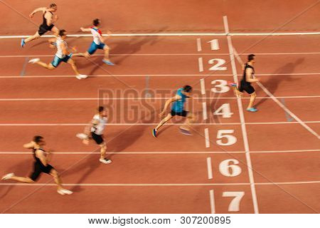 Finish Line Man Runners Sprinters Run 100 Meters Race Athletics