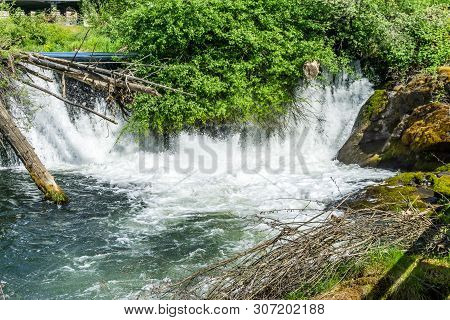 Whitewater Erupts At Tumwater Falls In Tumwater, Washington.