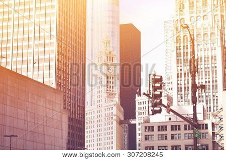 Old And New Building Skyscrapers Downtown Chicago