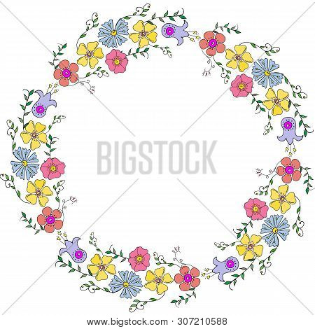 Round Spring Flower Frame. Circle Beautiful Flowers Petals Design. Floral Frame.