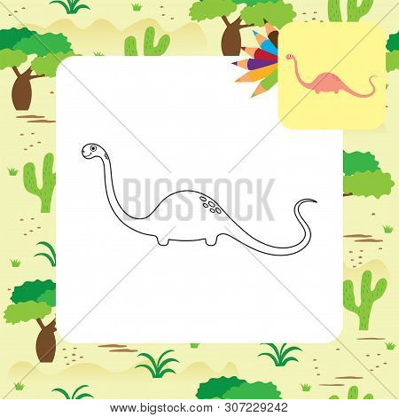Cute Cartoon Dino Coloring Page. Vector Illustration
