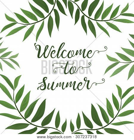 Fresh Design For Your Post Card. Tropical Branghes And Leaves. Summer Set.