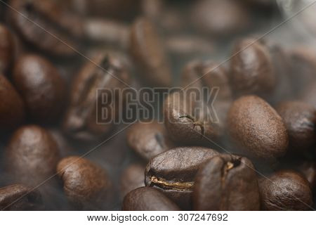 Robusta Coffee Beans. Composition Of Smoke Coffee Beans. Coffee Beans Background