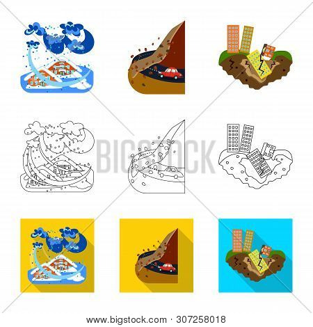 Vector Design Of Weather And Distress Symbol. Set Of Weather And Crash Vector Icon For Stock.
