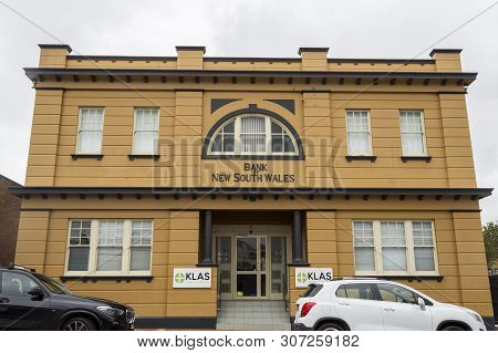 Tenterfield, Australia - April 12, 2019: Beautiful Facade Of A Classical Architecture Rendered Build