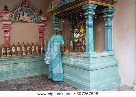 Kuala Lumpur, Malaysia. January 2019. View Of The Faithful Inside The  Sri Mahamariamman Indu Temple