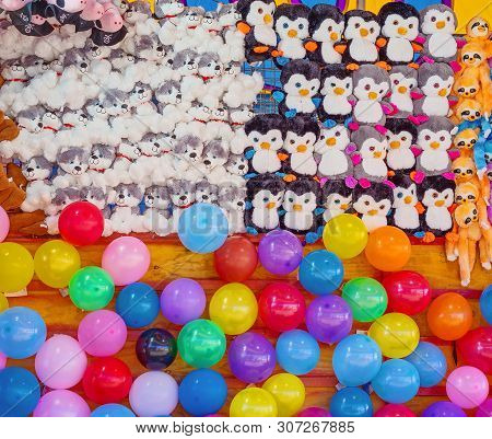 Mackay, Queensland, Australia - June 2019: Toys To Be Won At A Game Of Chance On Sideshow Alley At M
