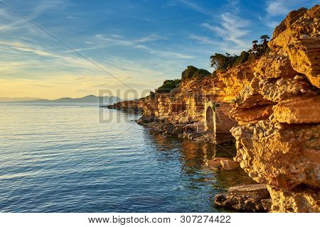 Sunset At The Playa Cala Camp Vells Or Also Known As Ca Los Cans Is A Small Cove Located In The Muni