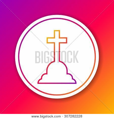 Color Tombstone With Cross Line Icon Isolated On Color Background. Grave Icon. Circle White Button. 