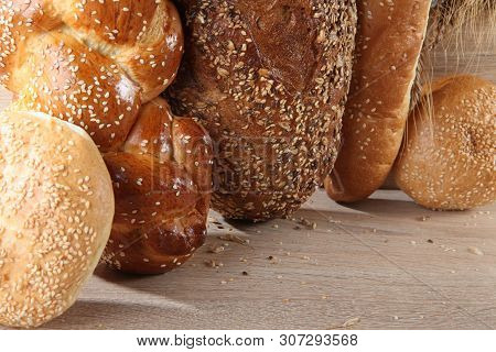Composition With Loaves Of Bread And Rolls, Different Sorts Of Bread Over