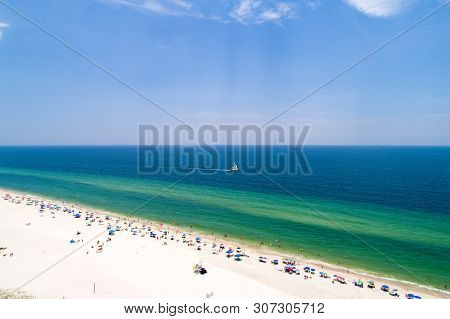 Aerial View Of Gulf Shores, Alabama Beach In Summer 2019
