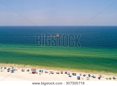 Aerial View Of Gulf Shores, Alabama Beach In Summer 2019
