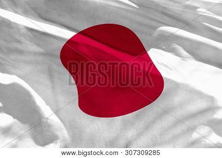 Fluttering Japan Flag For Using As Texture Or Background, The Flag Is Waving On The Wind