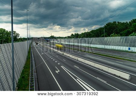 Traffic On The Highway, Ring East A10, Motion Blurred Traffic, 06/14/2019 Amsterdam The Netherlands