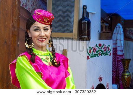 Girl In  National Tatar Clothes At Holiday 