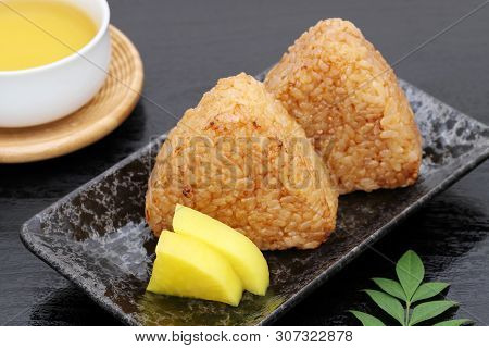 Yakionigiri, Japanese Food, Japanese Rice Ball, Rice Triangle With Soy Sauce