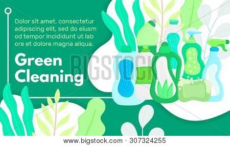 Vector Background With Eco Friendly Household Cleaning Supplies. Natural Detergents. Landing Page Te