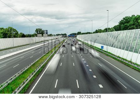 Traffic on the highway, Ring east A10, motion blurred traffic, 06/14/2019 Amsterdam the Netherlands