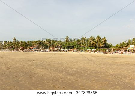 Goa, India - December 20, 2018: View Of The Morjim Beach. Beach Life