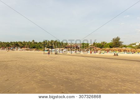 Goa, India - December 20, 2018: View Of The Morjim Beach. Beach Life